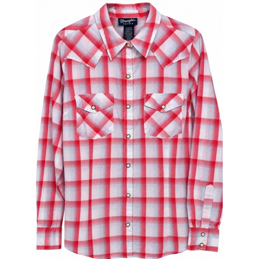 Wrangler Retro Women’s M Red Plaid Western Pearl Snap Shirt Cowgirl Ranchcore
